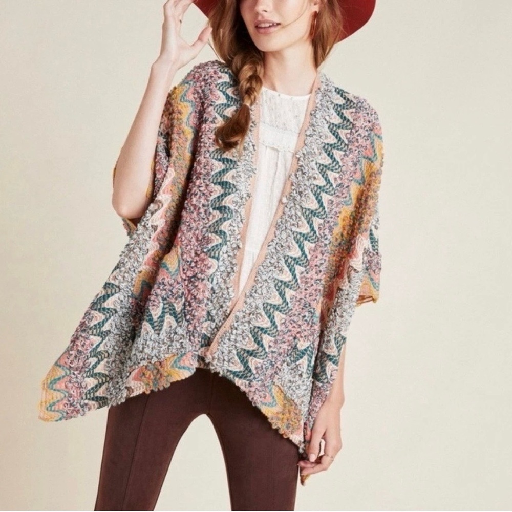 Akemi + Kin Alva Chevron Textured Open Front Kimono One Size Colorful Boho